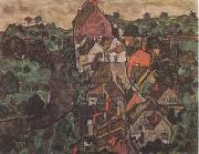 Egon Schiele Krumau Landscape (Town and River) (mk09) oil